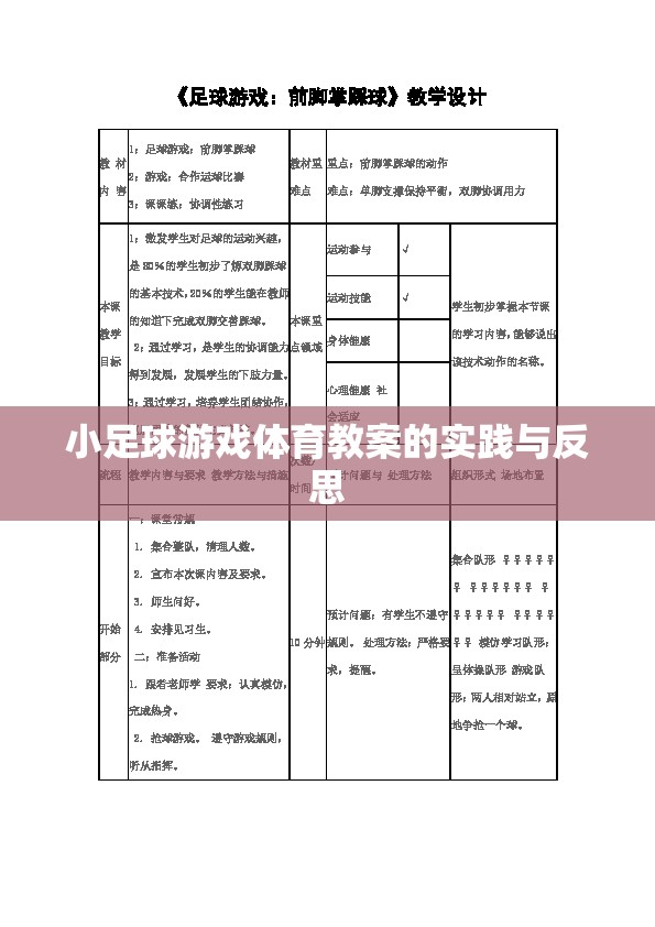 小足球游戲體育教案，實(shí)踐中的探索與反思