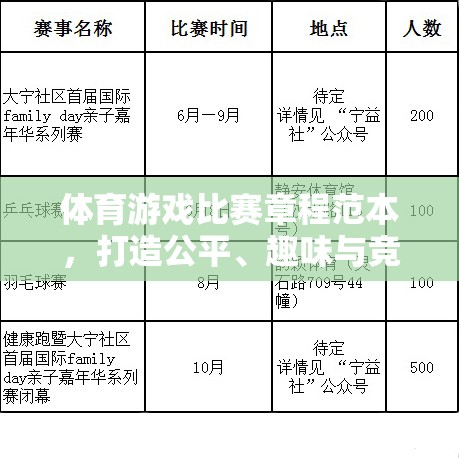 打造公平、趣味與競(jìng)技的完美融合，體育游戲比賽章程范本