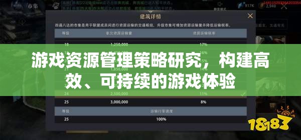 游戲資源管理策略研究，構(gòu)建高效、可持續(xù)的游戲體驗(yàn)