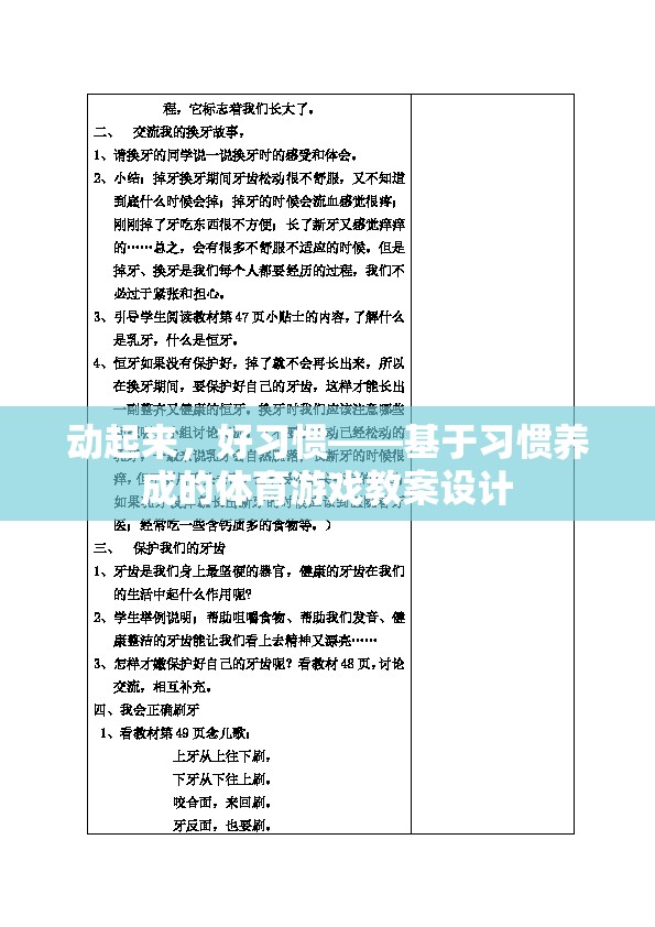 動起來，好習慣，基于習慣養(yǎng)成的體育游戲教案設(shè)計