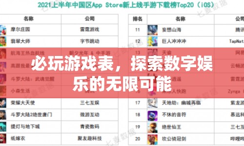 必玩游戲表，解鎖數(shù)字娛樂的無限可能